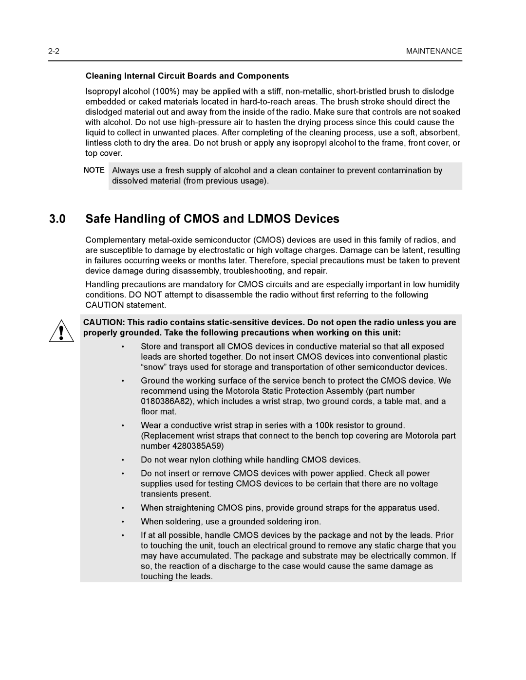 Nikon CM200 service manual Safe Handling of Cmos and Ldmos Devices, Cleaning Internal Circuit Boards and Components 