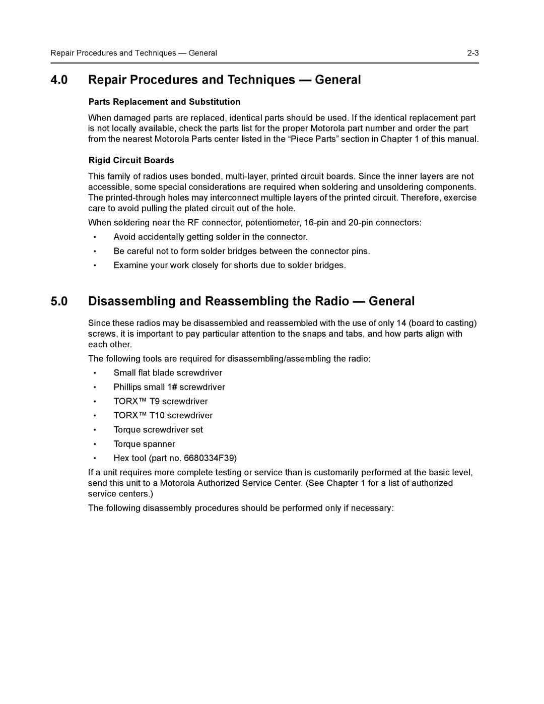 Nikon CM200 service manual Repair Procedures and Techniques General, Disassembling and Reassembling the Radio General 