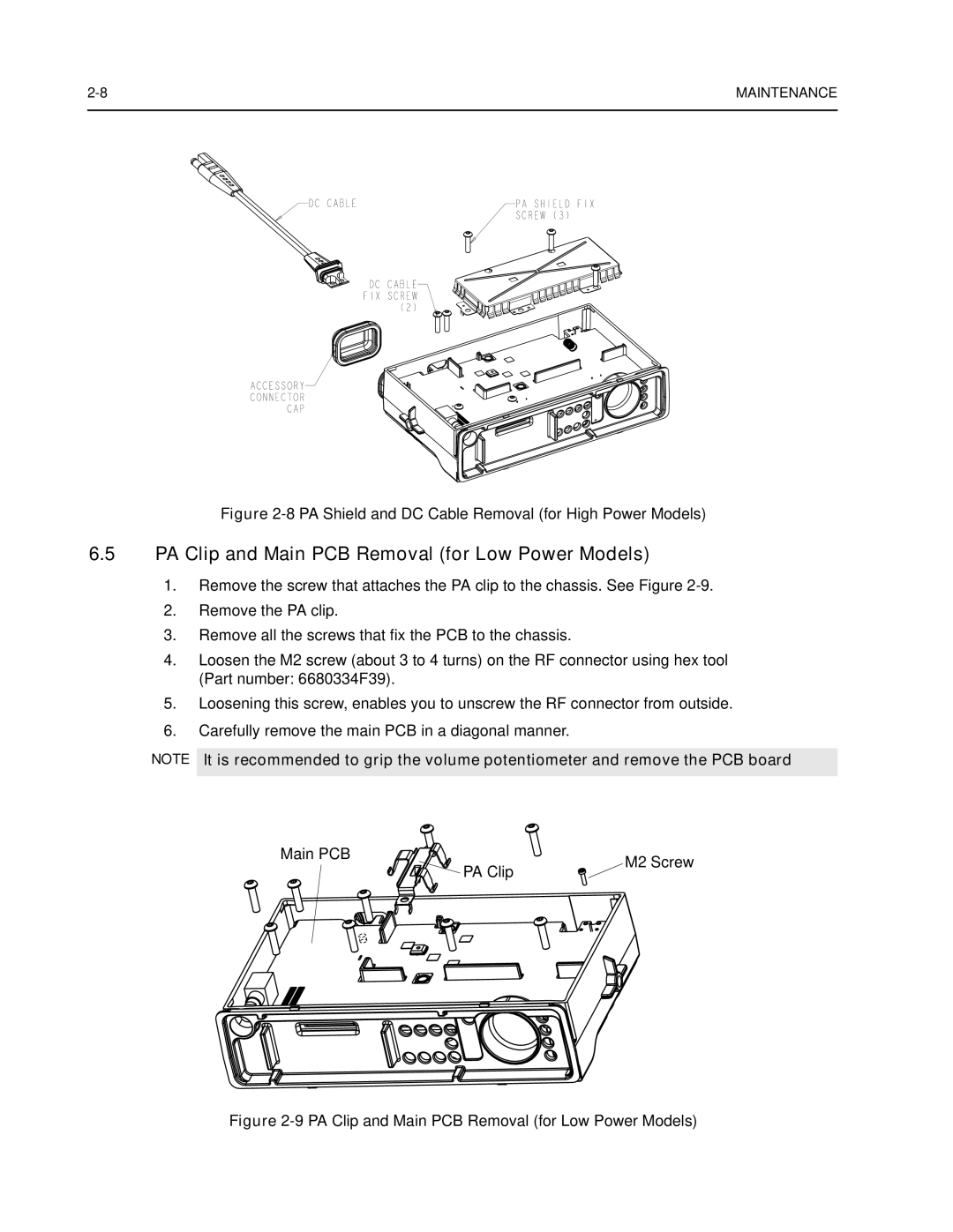 Nikon CM200 PA Clip and Main PCB Removal for Low Power Models, 8PA Shield and DC Cable Removal for High Power Models 