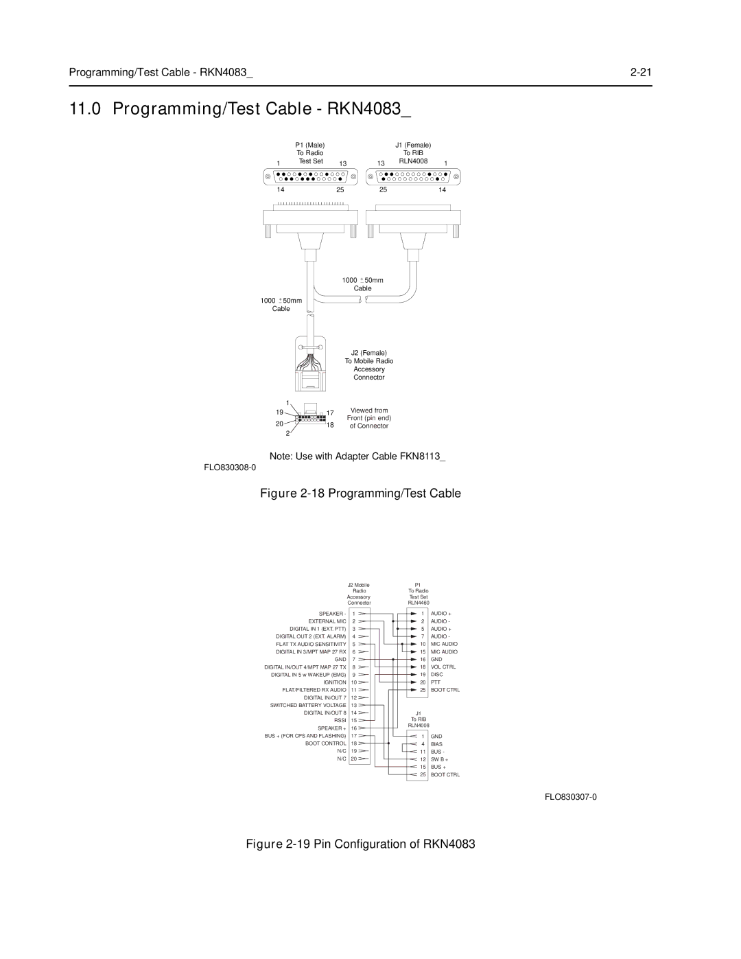 Nikon CM200 service manual Programming/Test Cable RKN4083, FLO830308-0 