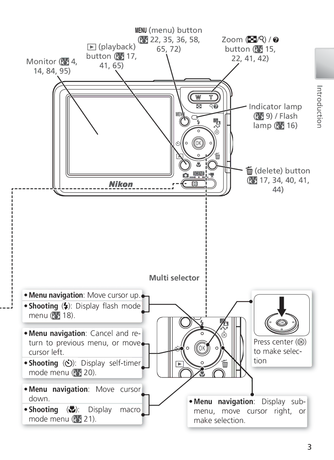 Nikon COOL PIX S1 manual Multi selector, Menu navigation Move 