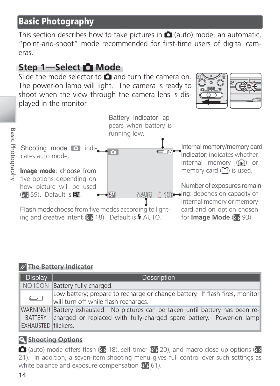 Nikon COOL PIX S1 manual Basic Photography, Select Mode, Display Description 