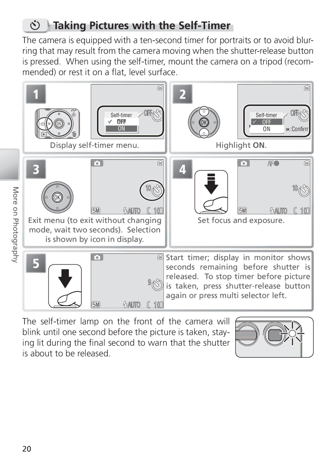 Nikon COOL PIX S1 manual Taking Pictures with the Self-Timer 