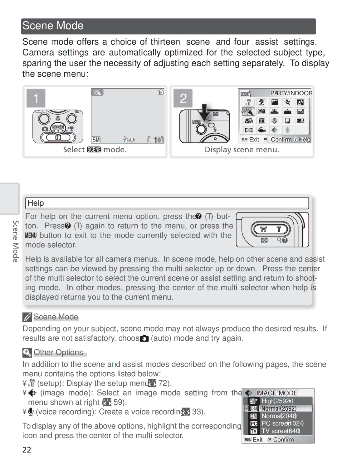 Nikon COOL PIX S1 manual Scene Mode, Help, Other Options 