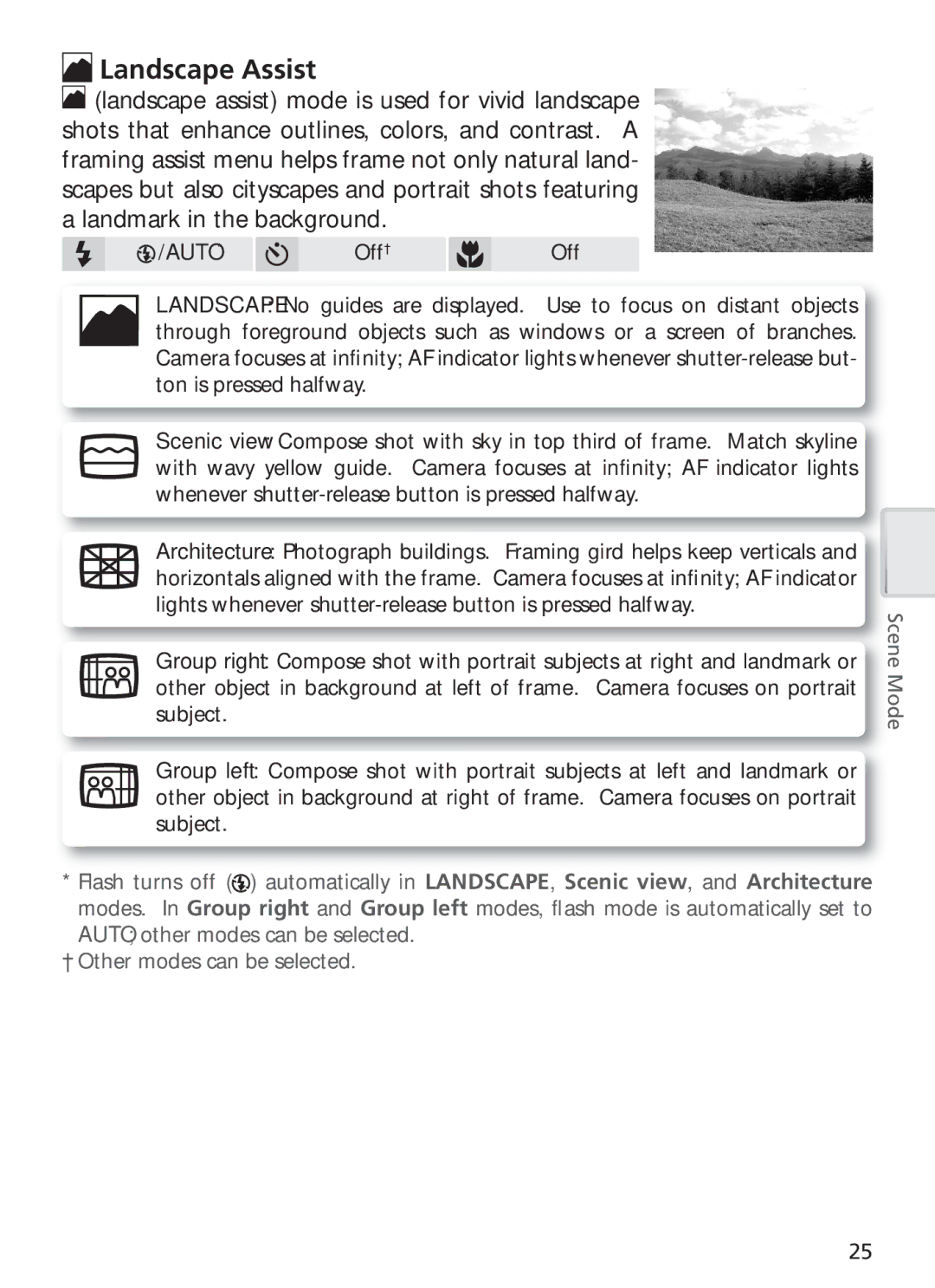 Nikon COOL PIX S1 manual Landscape Assist, Auto, Off † 