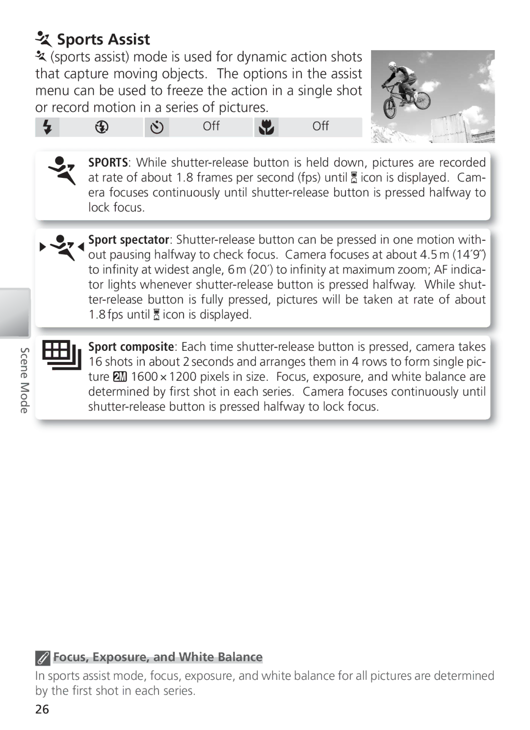 Nikon COOL PIX S1 manual Sports Assist, Focus, Exposure, and White Balance 