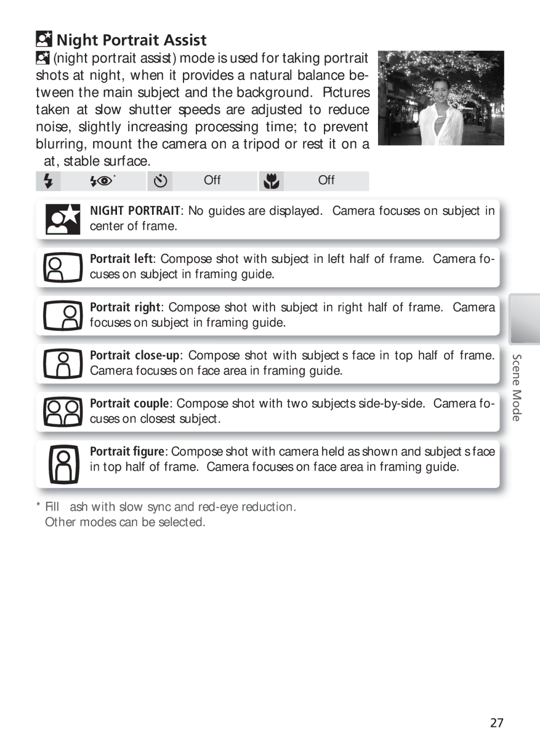 Nikon COOL PIX S1 manual Night Portrait Assist 