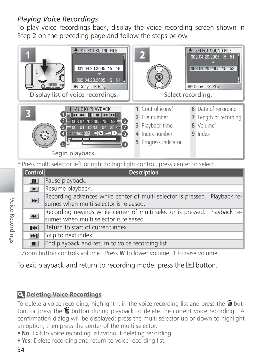 Nikon COOL PIX S1 manual Playing Voice Recordings, Deleting Voice Recordings 