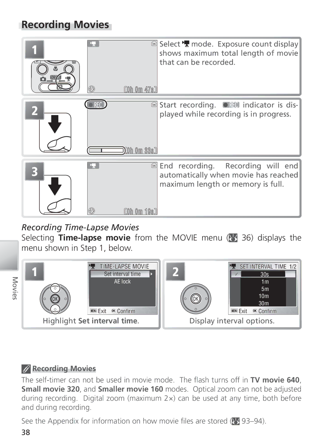 Nikon COOL PIX S1 manual Recording Movies, Recording Time-Lapse Movies, Highlight Set interval time 