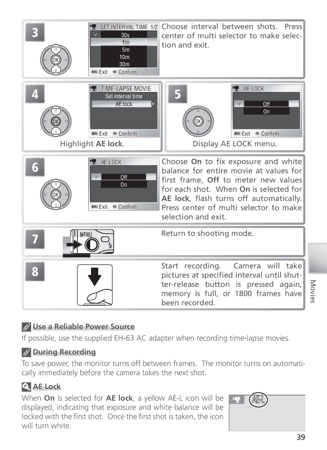 Nikon COOL PIX S1 manual Use a Reliable Power Source, AE Lock 