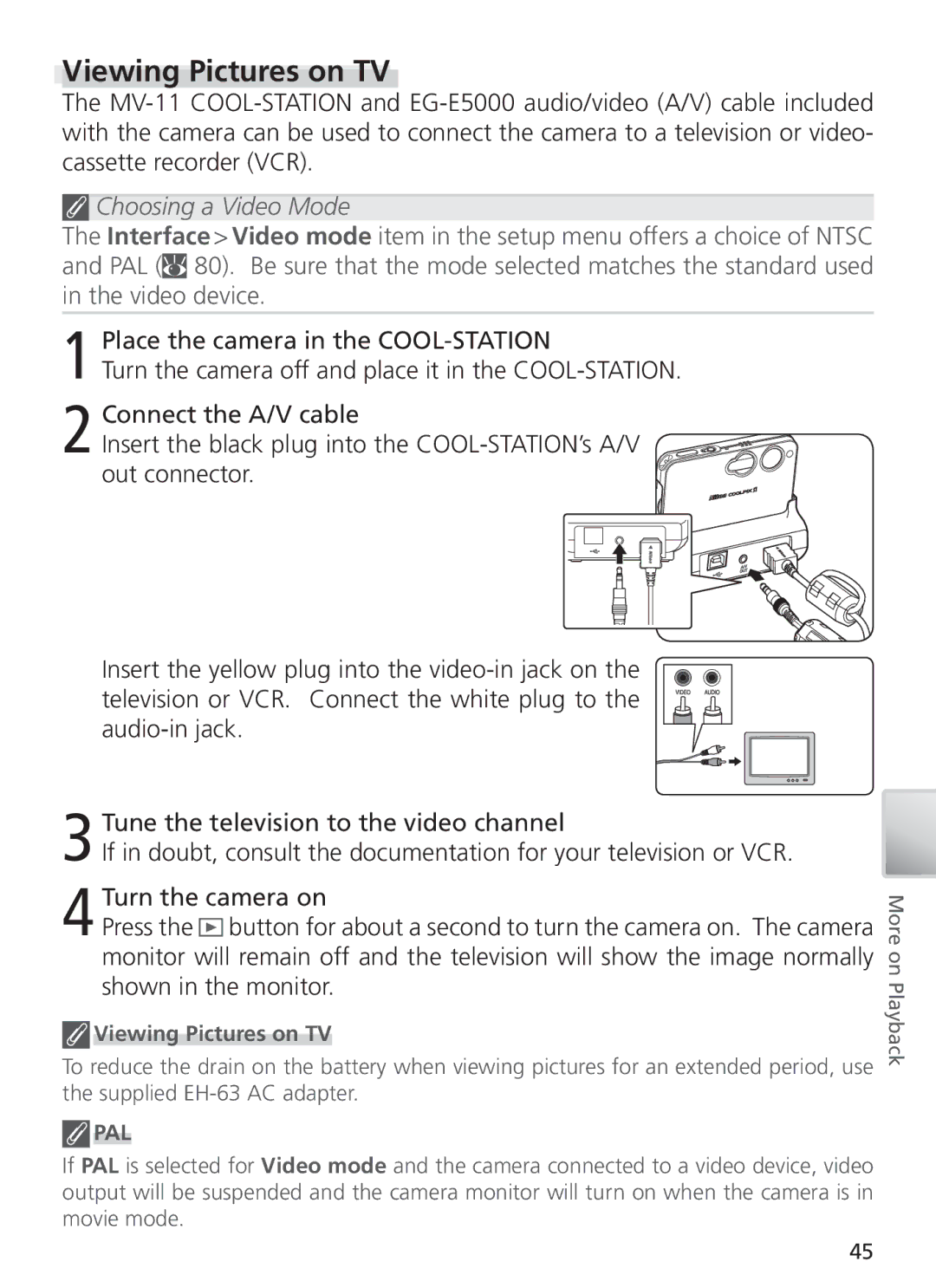 Nikon COOL PIX S1 manual Viewing Pictures on TV, Choosing a Video Mode 