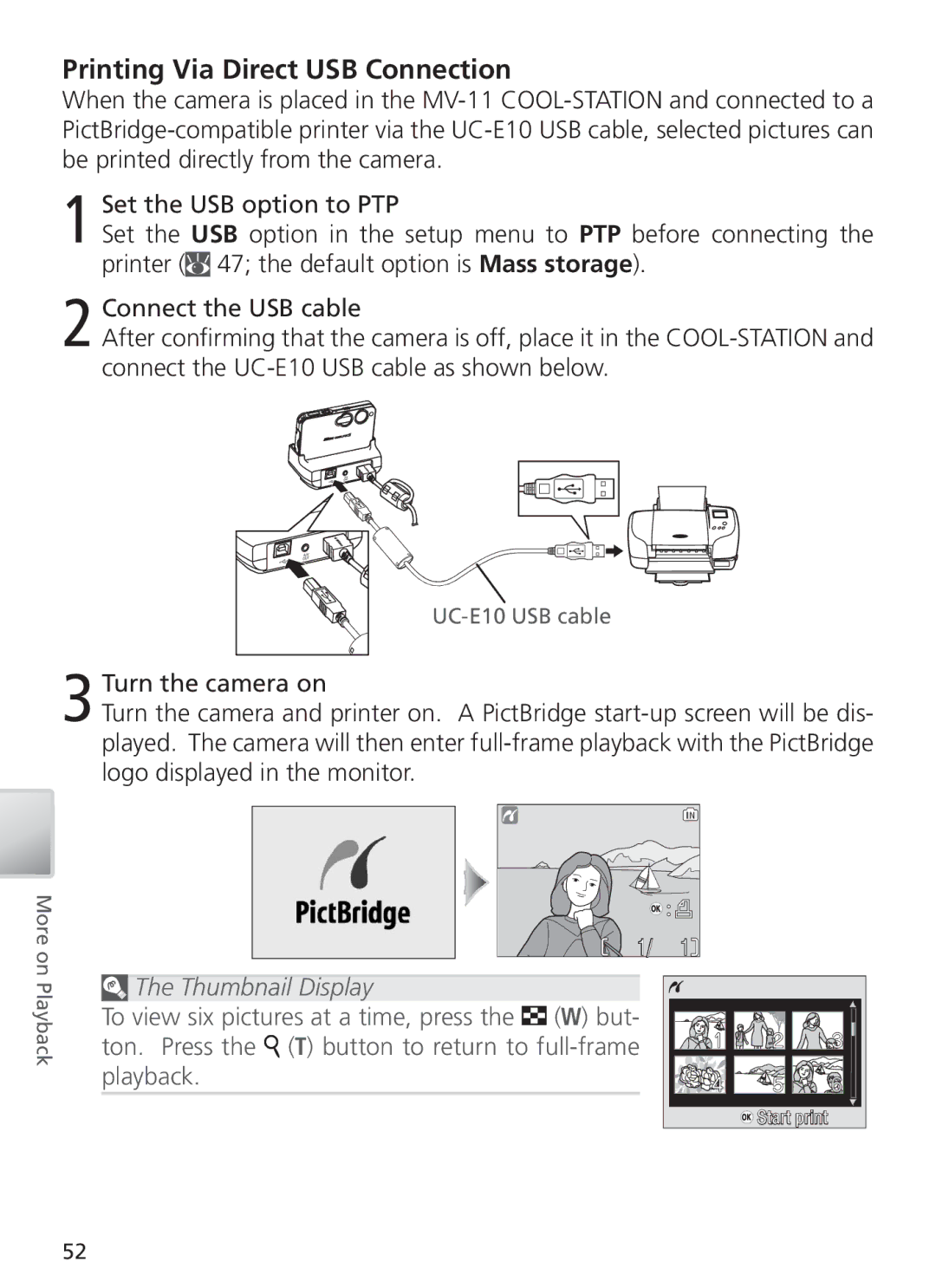 Nikon COOL PIX S1 manual Printing Via Direct USB Connection, Thumbnail Display 