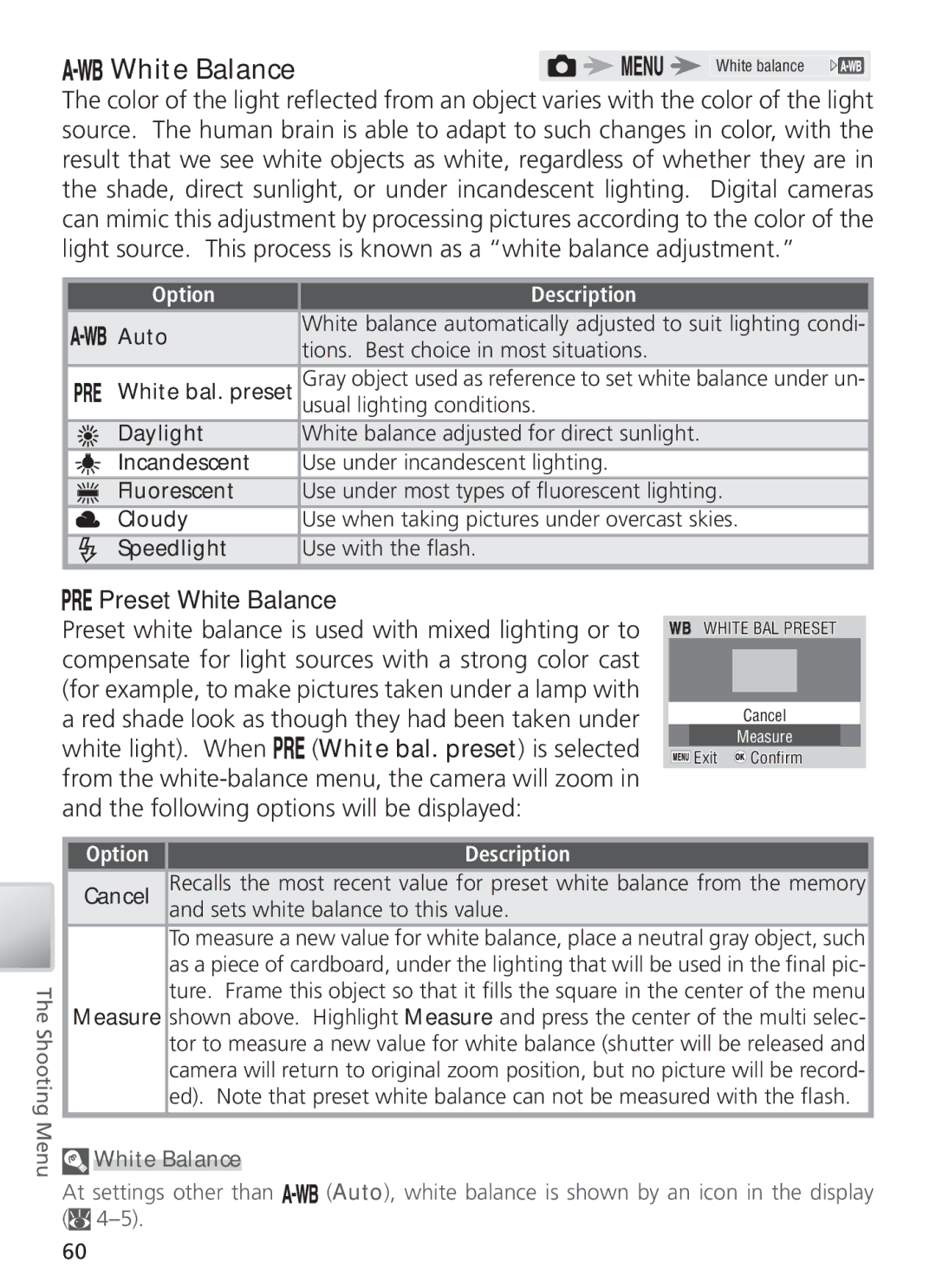 Nikon COOL PIX S1 manual Preset White Balance 