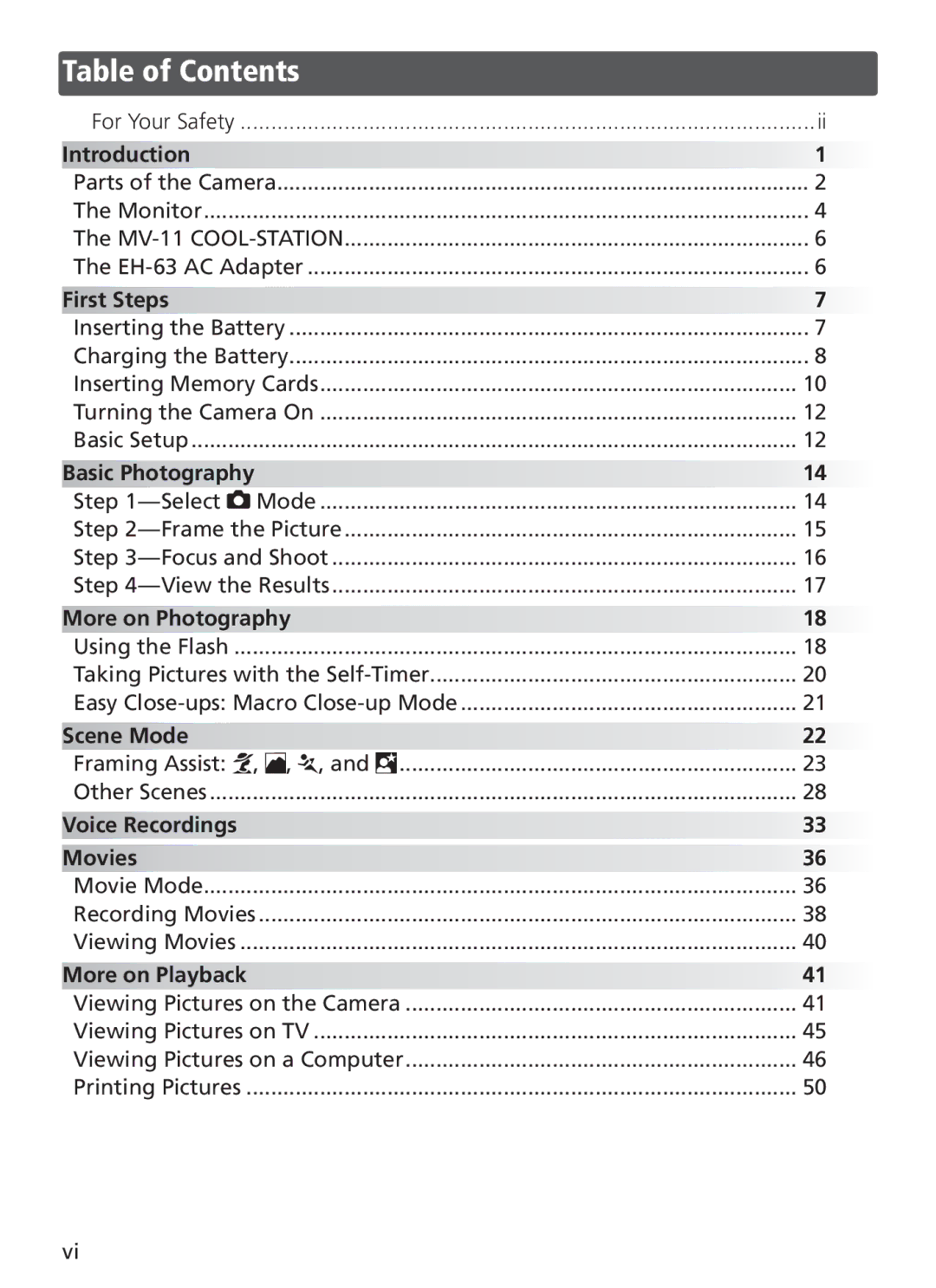 Nikon COOL PIX S1 manual Table of Contents 