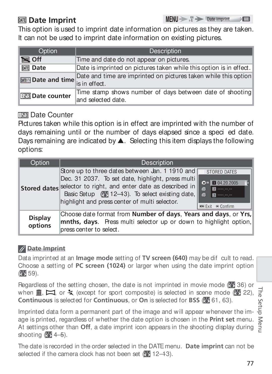 Nikon COOL PIX S1 manual Date Imprint, Date Counter 