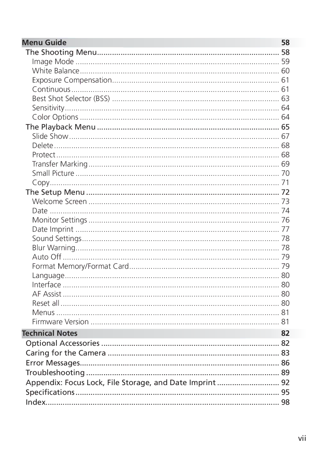 Nikon COOL PIX S1 manual Menu Guide, Technical Notes 