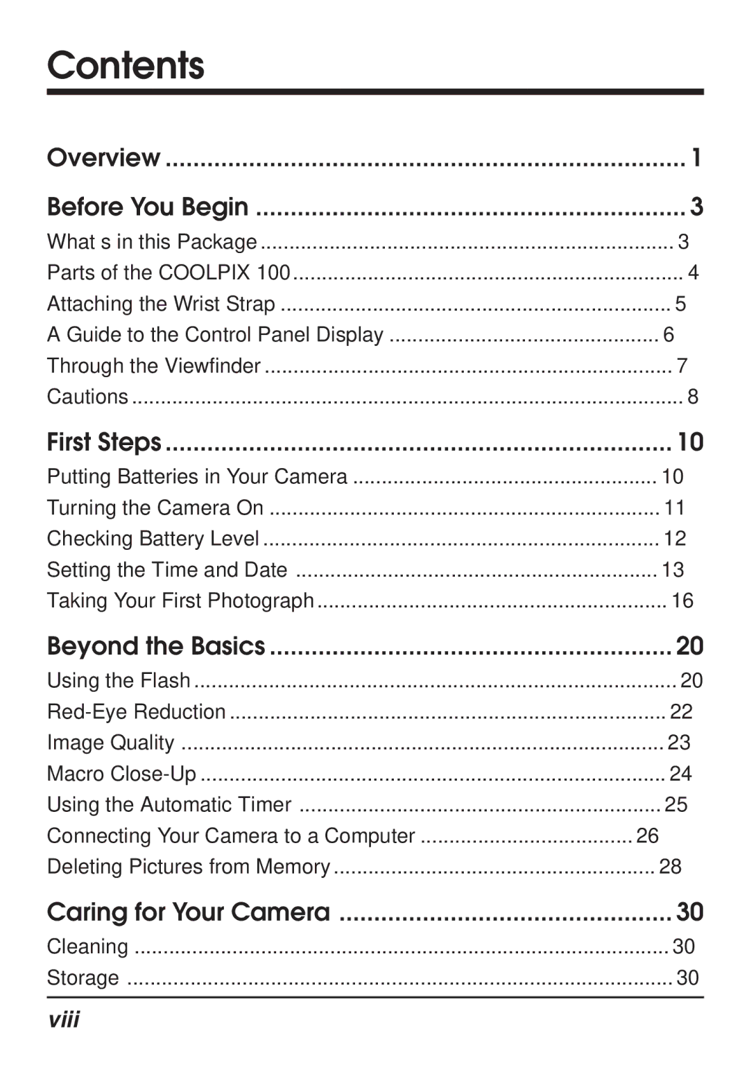 Nikon Coolpix 100 manual Contents 