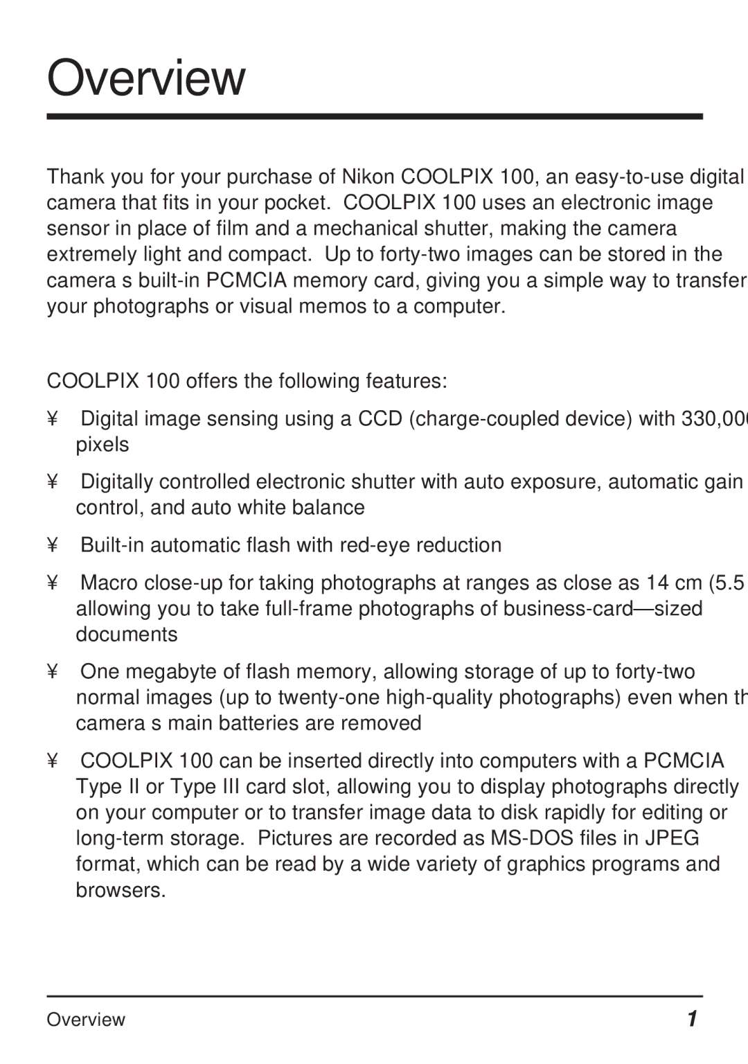 Nikon Coolpix 100 manual Overview 