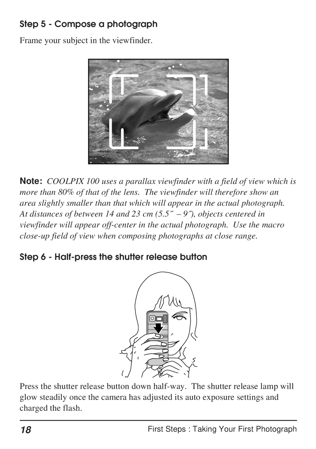 Nikon Coolpix 100 manual Compose a photograph, Half-press the shutter release button 