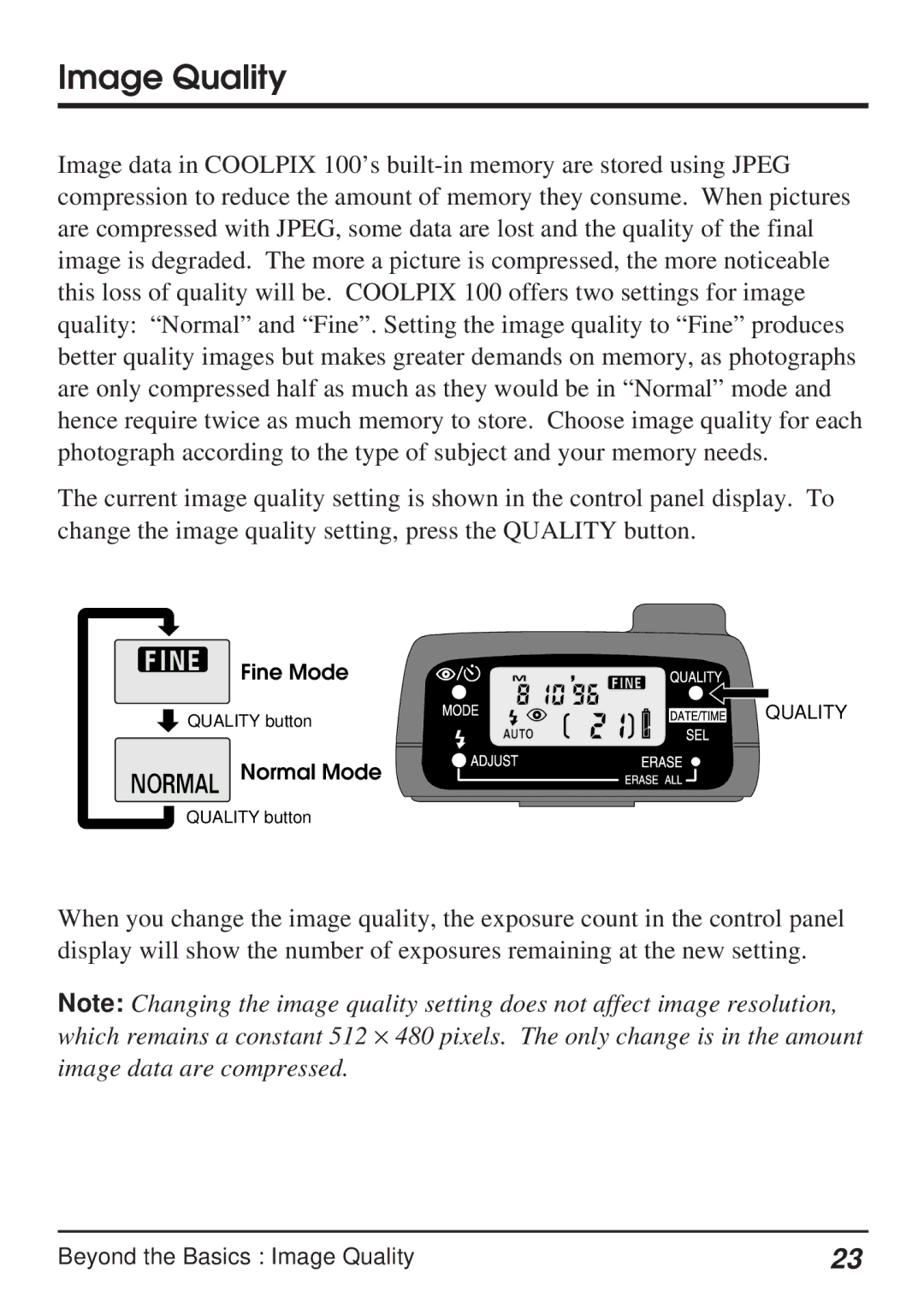 Nikon Coolpix 100 manual Image Quality 