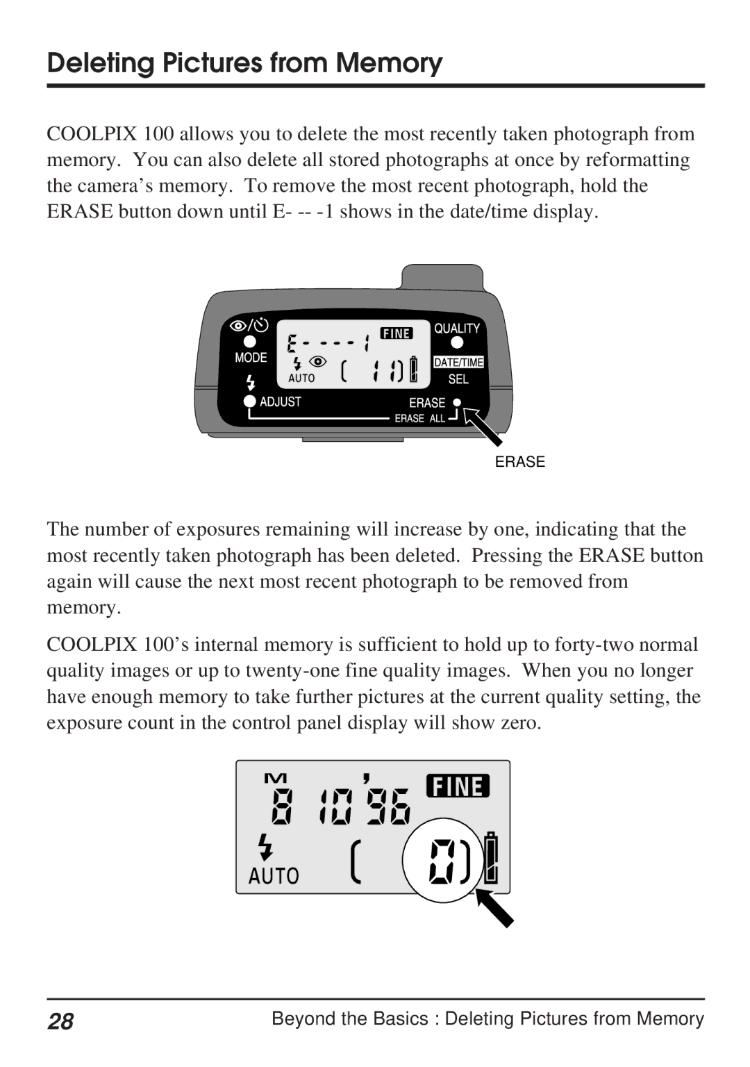 Nikon Coolpix 100 manual Deleting Pictures from Memory 