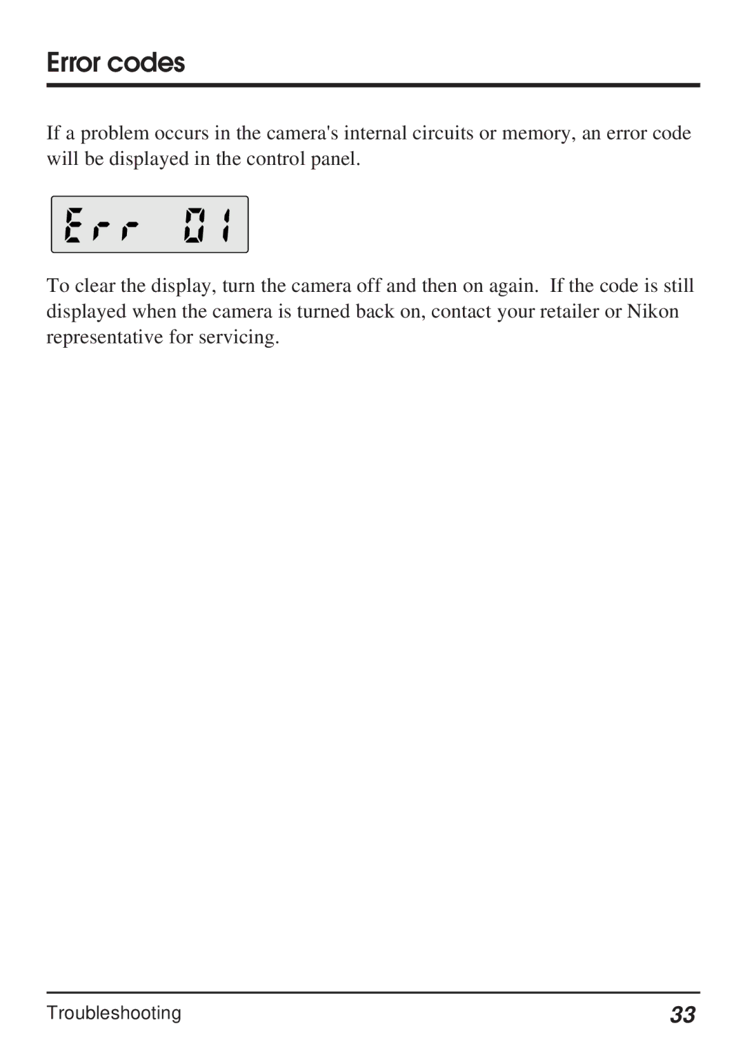 Nikon Coolpix 100 manual Error codes 