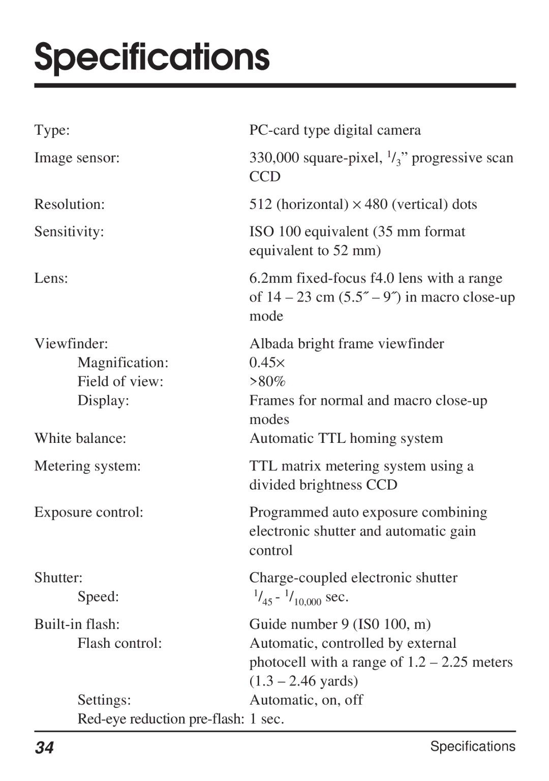 Nikon Coolpix 100 manual Specifications, Ccd 