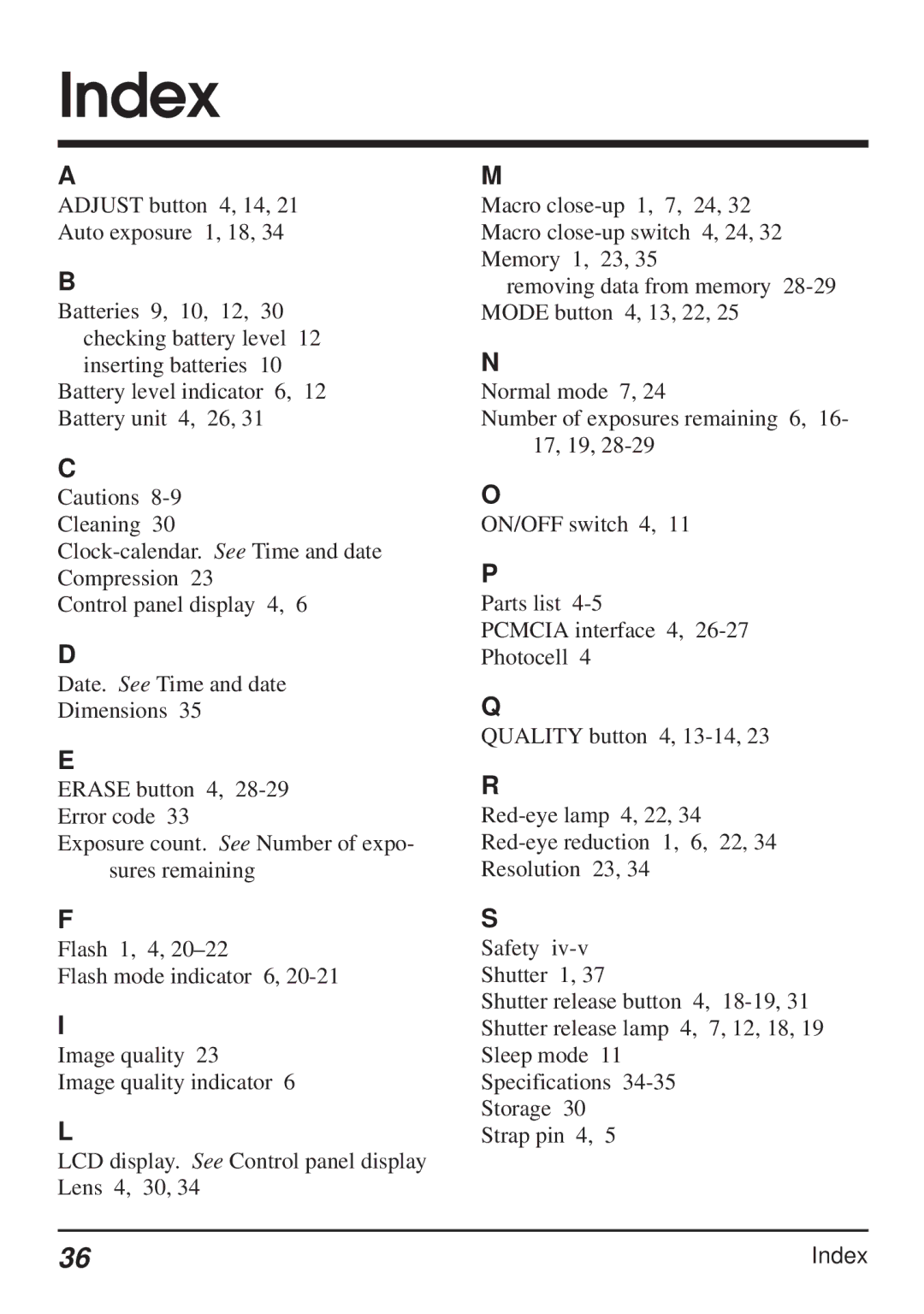 Nikon Coolpix 100 manual Index 