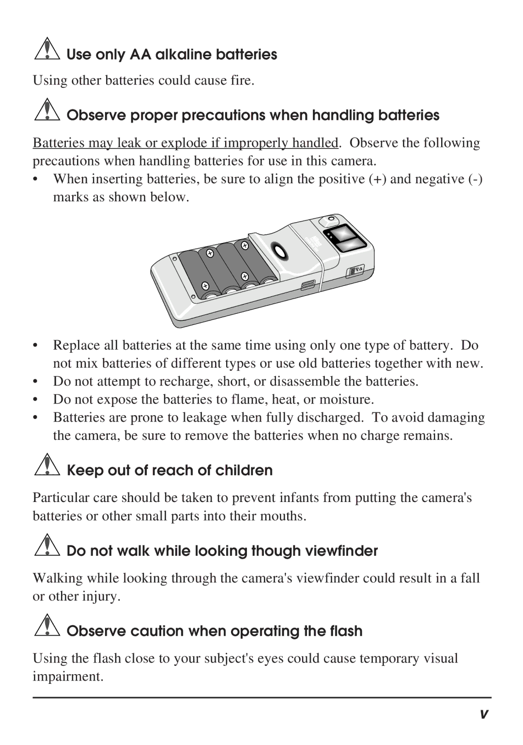 Nikon Coolpix 100 manual Use only AA alkaline batteries, Observe proper precautions when handling batteries 