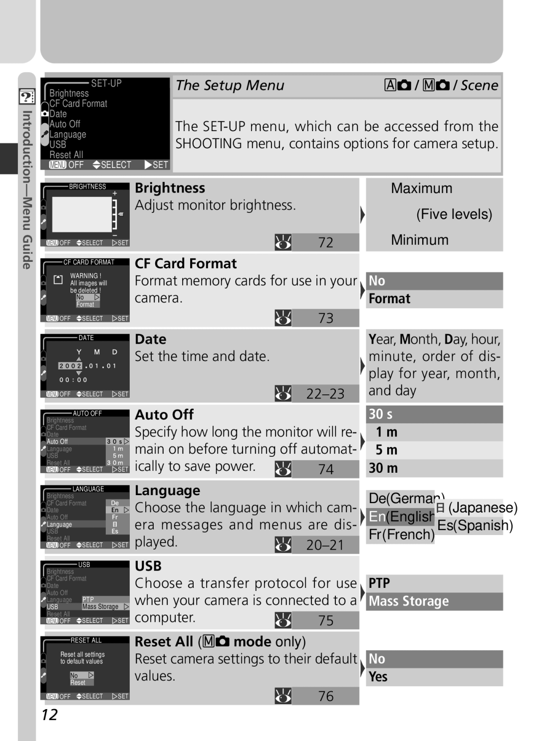 Nikon COOLPIX 2500 manual Setup Menu, 30 s, Mass Storage 