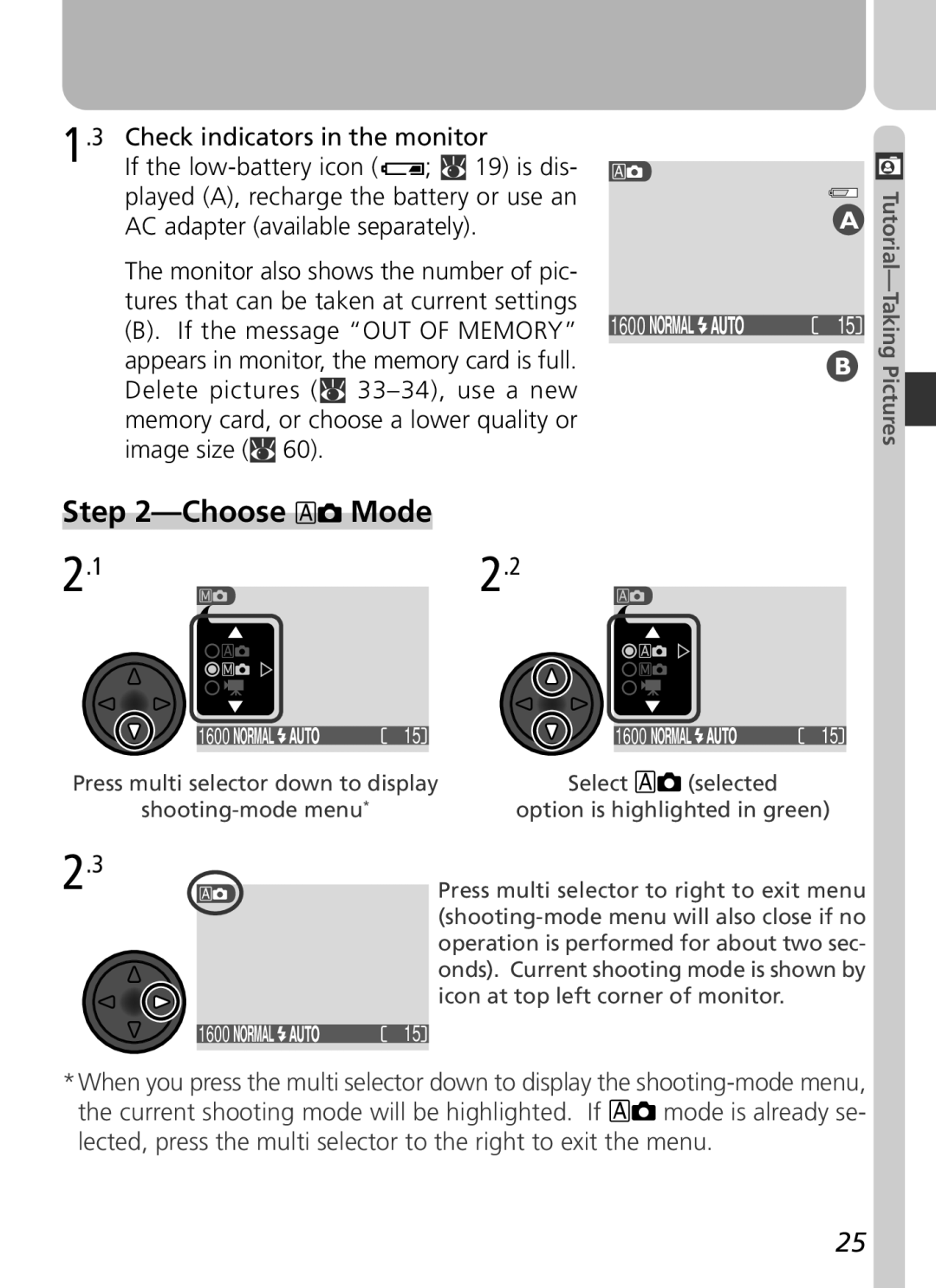 Nikon COOLPIX 2500 manual Choose Mode, Normal 