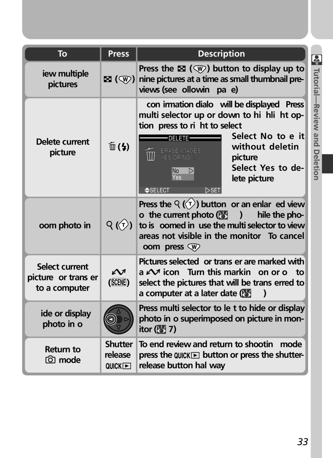 Nikon COOLPIX 2500 Views see following, Multi selector up or down to highlight op, Tion, press to right to select, Picture 