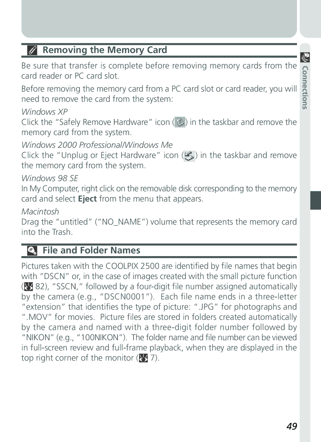 Nikon COOLPIX 2500 manual File and Folder Names, Windows XP 