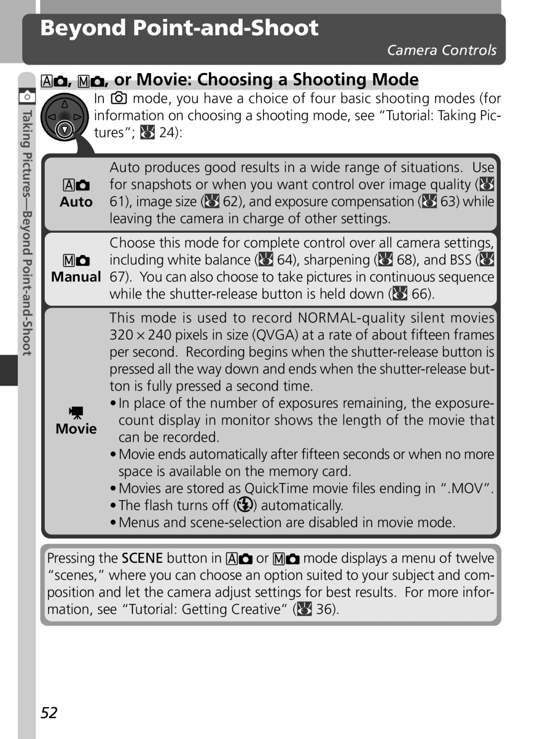 Nikon COOLPIX 2500 manual Beyond Point-and-Shoot, Or Movie Choosing a Shooting Mode, Camera Controls 