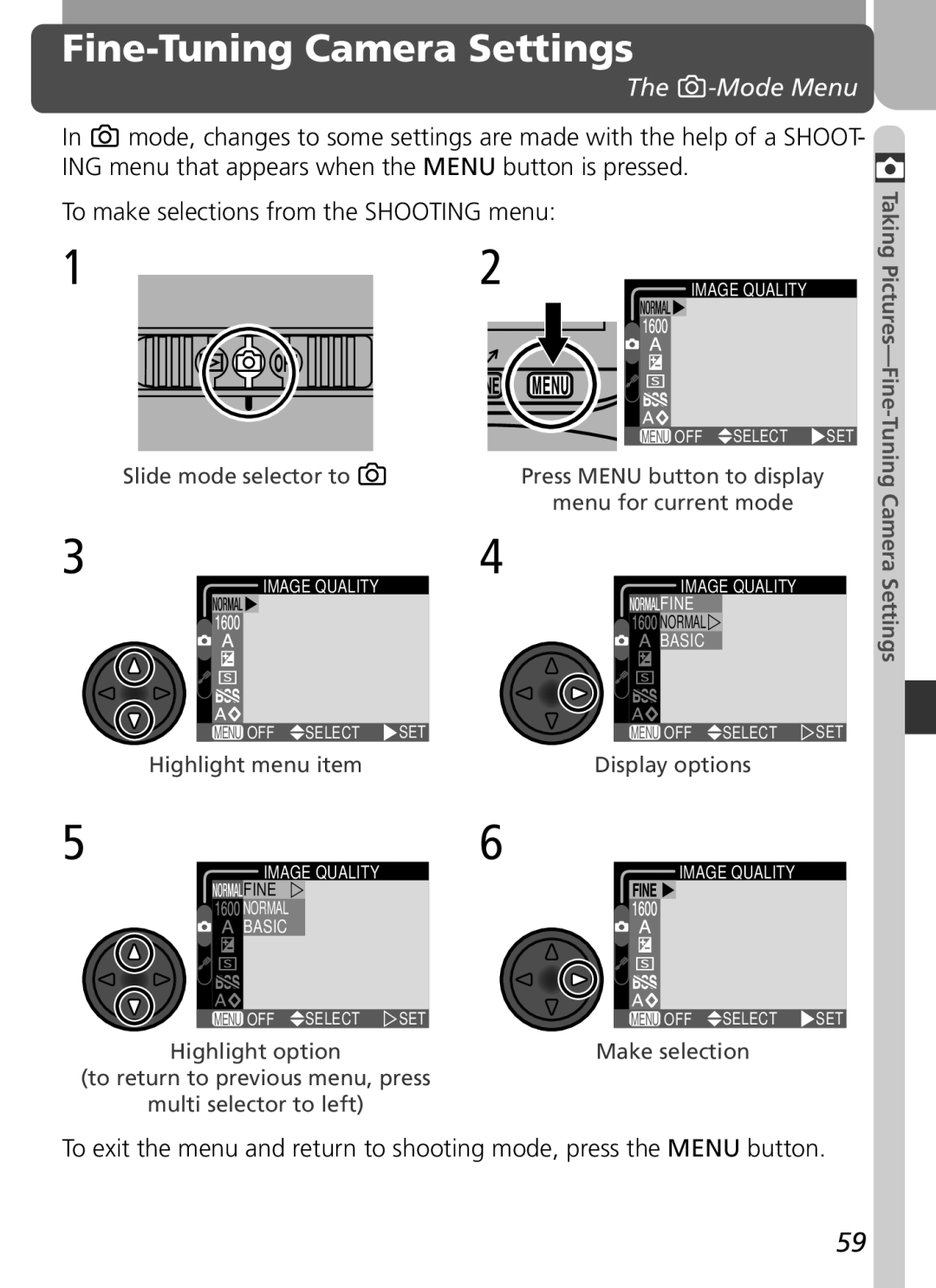 Nikon COOLPIX 2500 manual Fine-Tuning Camera Settings, Mode Menu 