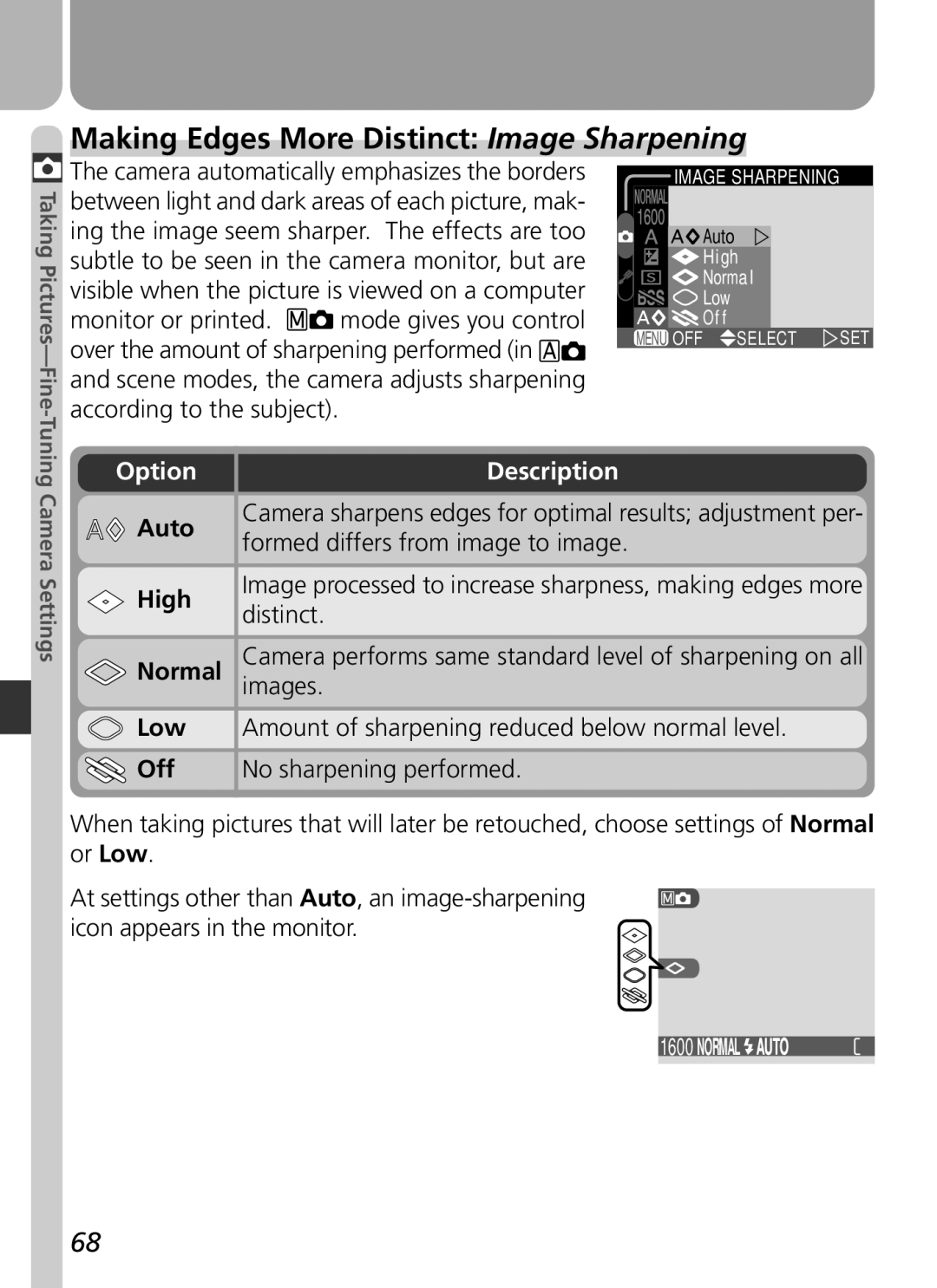 Nikon COOLPIX 2500 manual Making Edges More Distinct Image Sharpening 