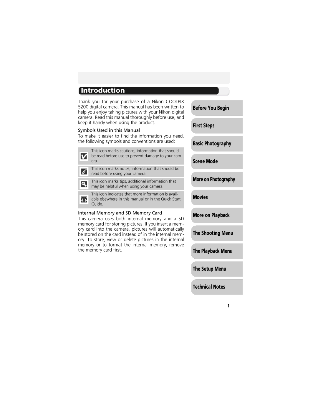 Nikon 13311 Introduction, Before You Begin First Steps, Scene Mode, Movies More on Playback, Setup Menu Technical Notes 