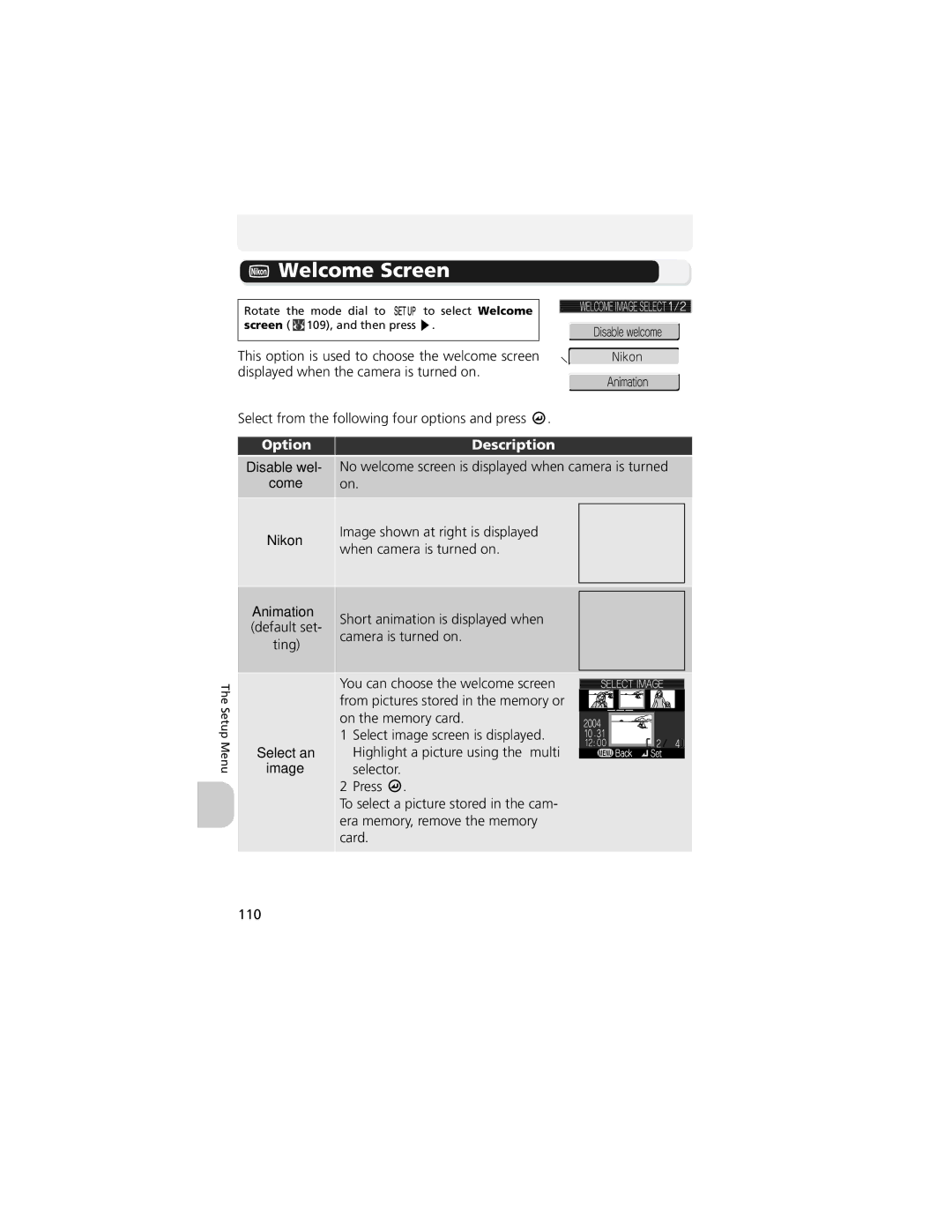 Nikon COOLPIX 5200, 13311 manual Welcome Screen, Nikon, Animation, Image 