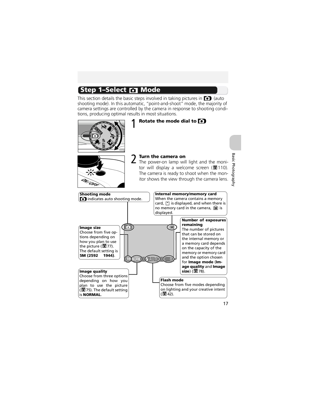 Nikon 13311, COOLPIX 5200 manual Select Mode, Rotate the mode dial to Turn the camera on 