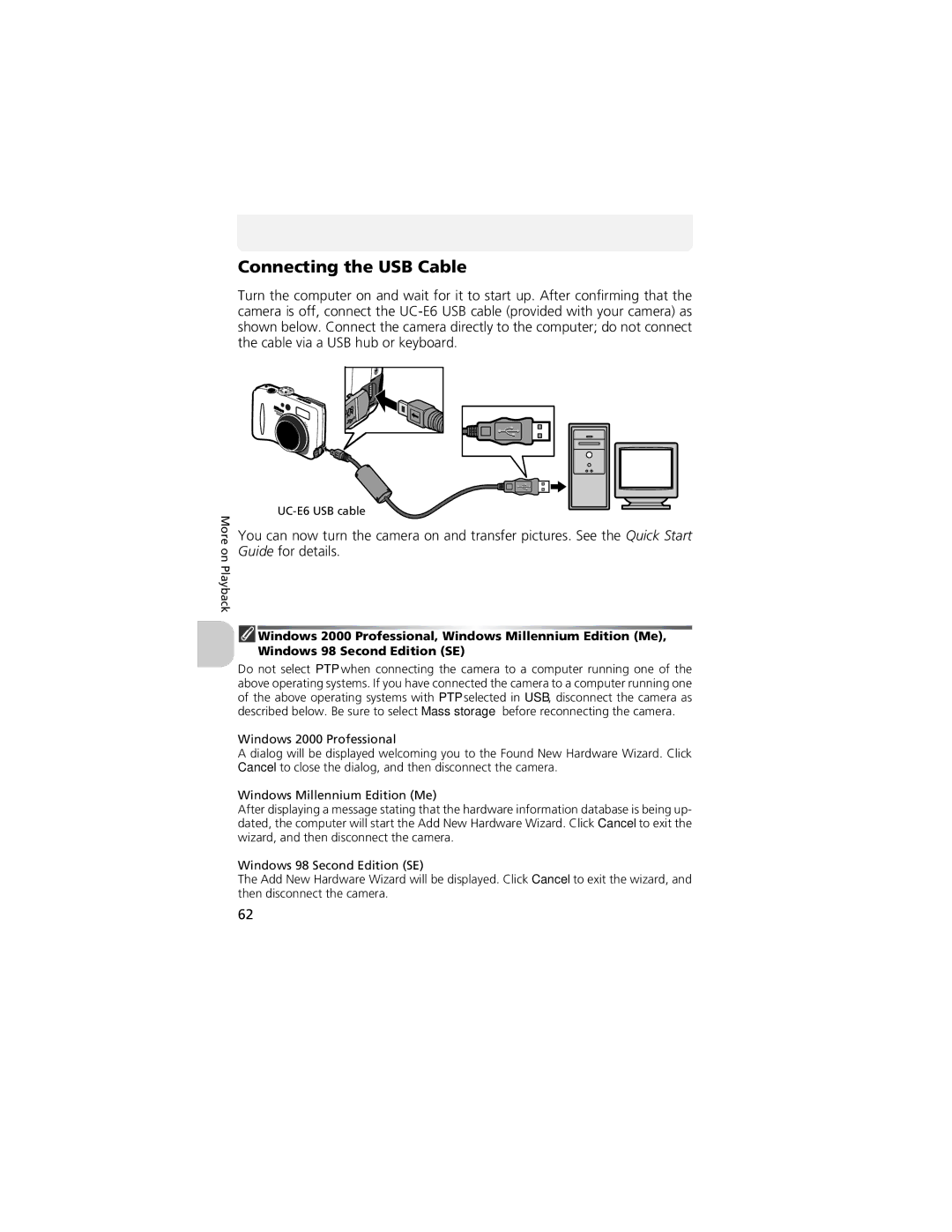 Nikon COOLPIX 5200, 13311 manual Connecting the USB Cable 