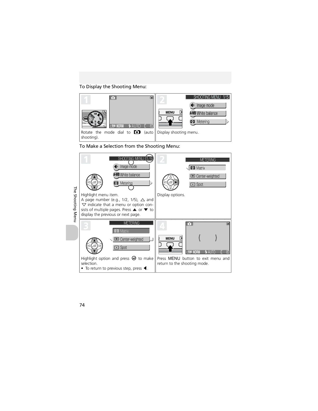 Nikon COOLPIX 5200, 13311 manual To Display the Shooting Menu, To Make a Selection from the Shooting Menu 