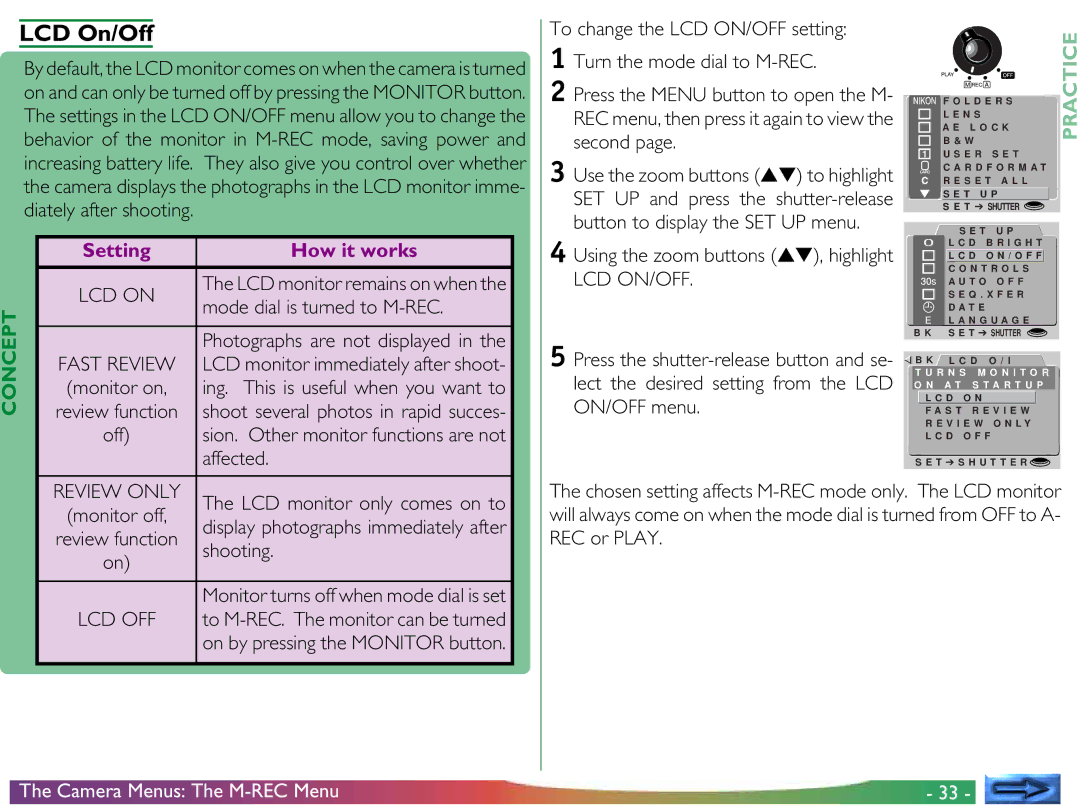 Nikon COOLPIX 700 manual LCD On/Off, Setting How it works 