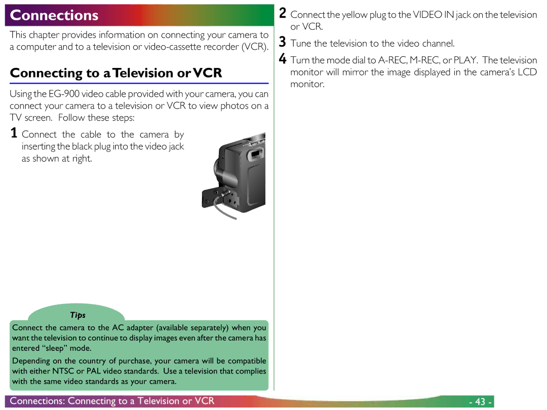 Nikon COOLPIX 700 manual Connecting to aTelevision or VCR, Connections Connecting to a Television or VCR 