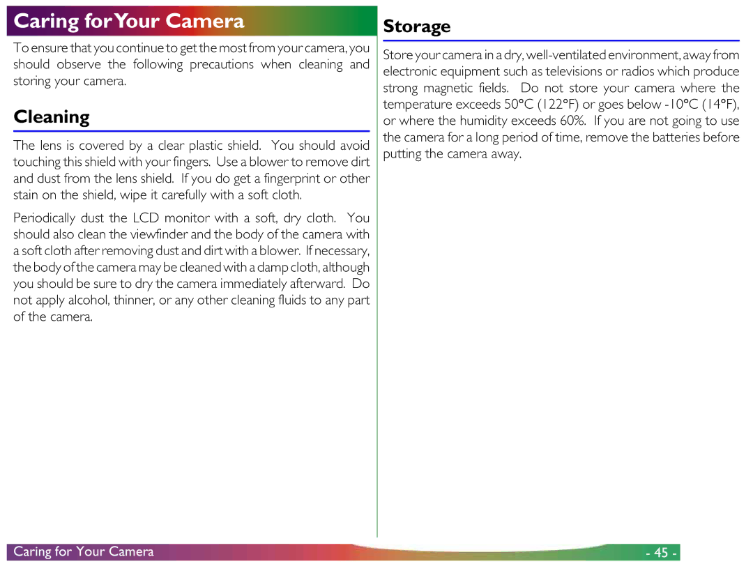 Nikon COOLPIX 700 manual Caring forYour Camera, Cleaning, Storage, Caring for Your Camera 