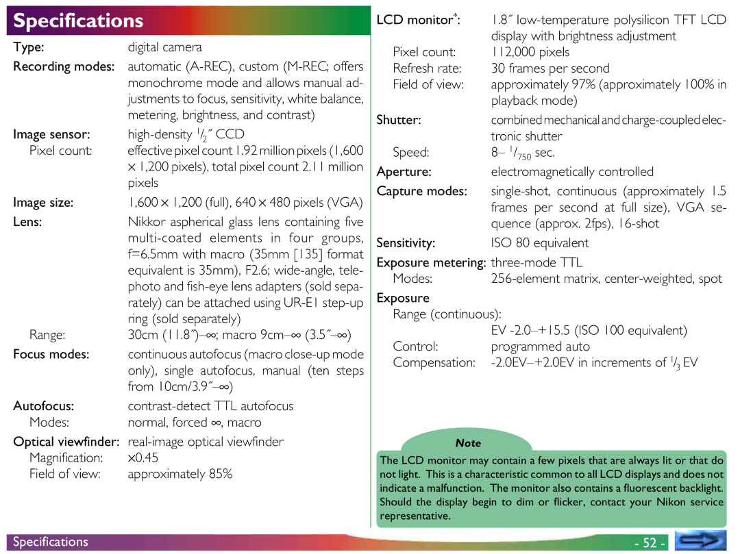 Nikon COOLPIX 700 manual Specifications 