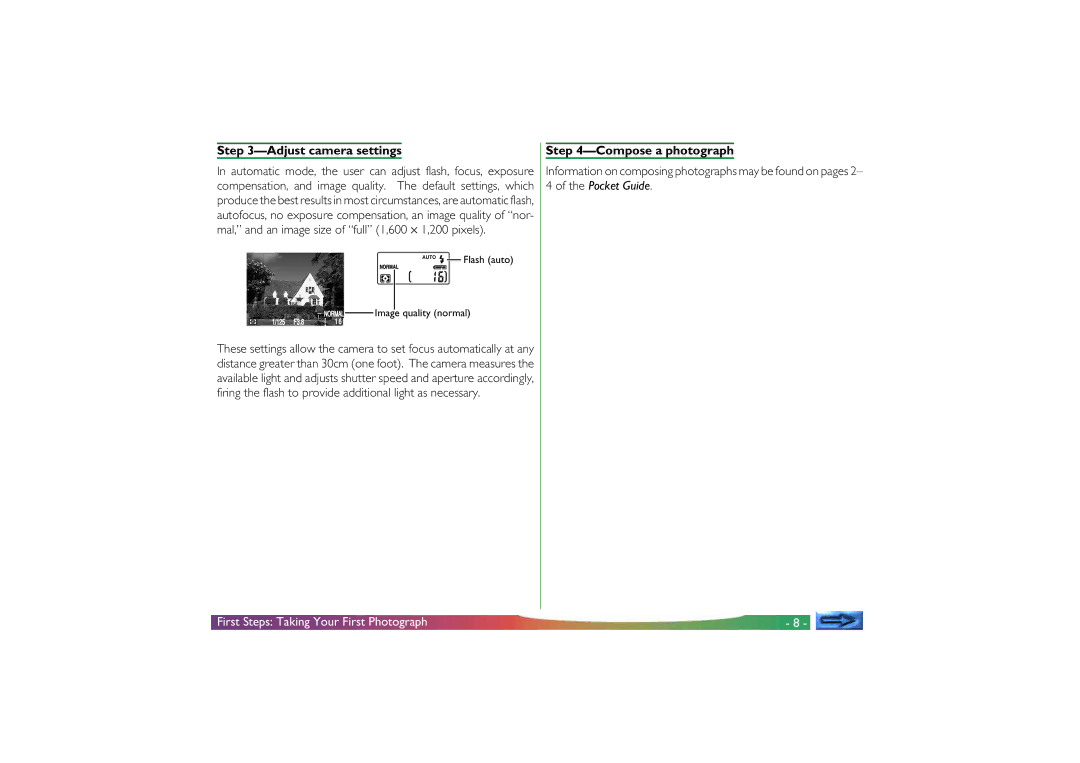 Nikon COOLPIX 700 manual Adjust camera settings, Compose a photograph 