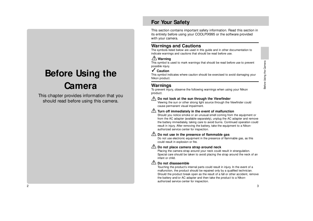 Nikon Coolpix 995 manual For Your Safety 