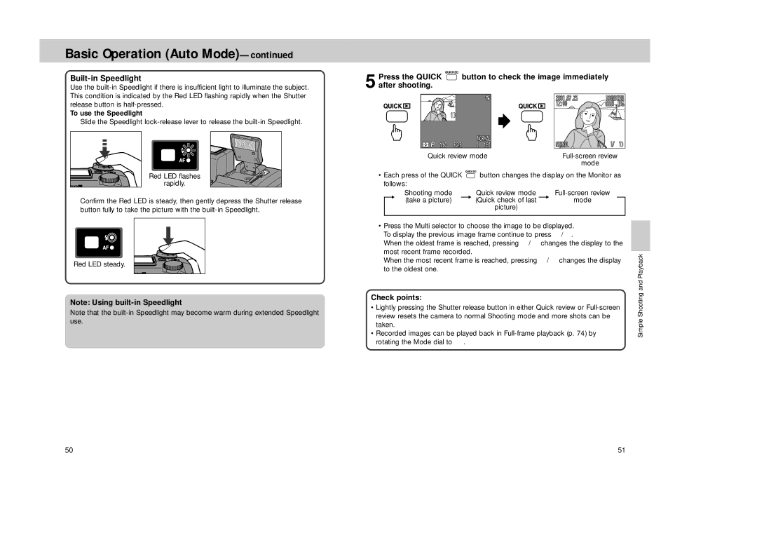 Nikon Coolpix 995 manual Built-in Speedlight, Mode, Take a picture, To the oldest one, Check points 