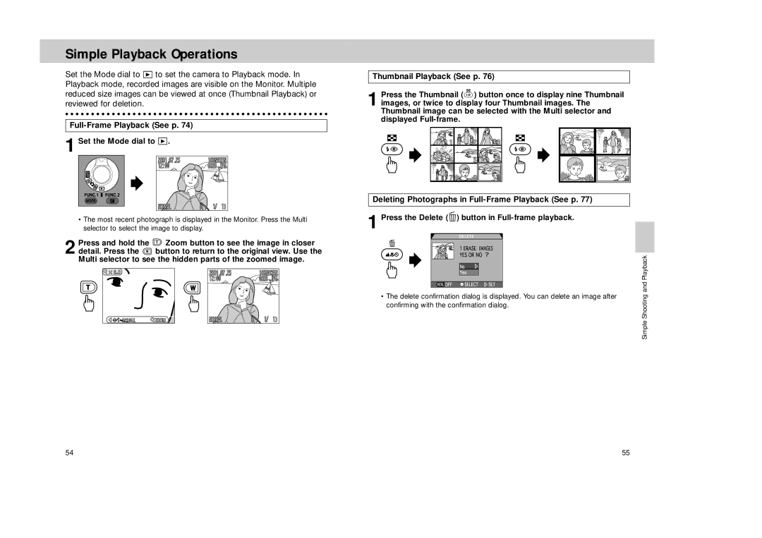 Nikon Coolpix 995 manual Simple Playback Operations, Full-Frame Playback See p, Thumbnail Playback See p 