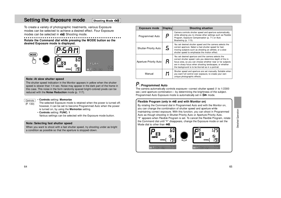 Nikon Coolpix 995 manual Setting the Exposure mode Shooting Mode, Programmed Auto, Exposure mode Display Shooting situation 